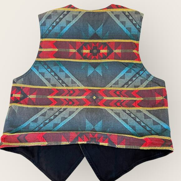 True Grit Vintage Southwest Aztec Tapestry Vest Tuxedo Woven Men Size L / 4 USA - Picture 2 of 11